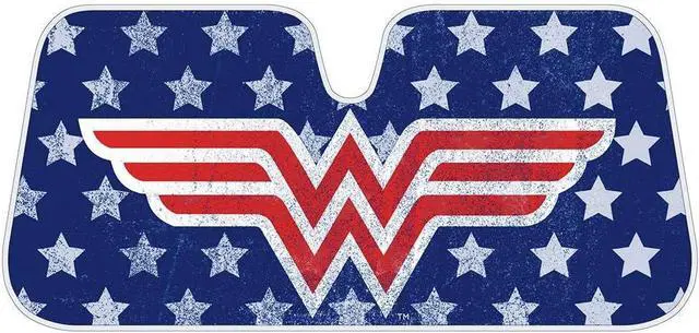 Main image of Wonder Woman Red Logo DC Comics Official Licensed Front Windshield Sun Shade-Accordion Folding Auto Sunshade for Car Truck SUV-Blocks UV Rays Sun Visor Protector-Keep Your Vehicle Cool- 58 x 27 Inch