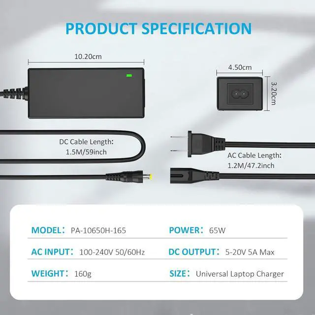 Alt view image 6 of 6 - Zolt 65W 16Tips Universal Laptop Charger Power Supply AC Adapter for HP Lenovo Dell Asus Acer Samsung LG IBM Google Toshiba Sony Fujitsu Gateway Notebook Ultrabook Fast Chromebook Charger Cord