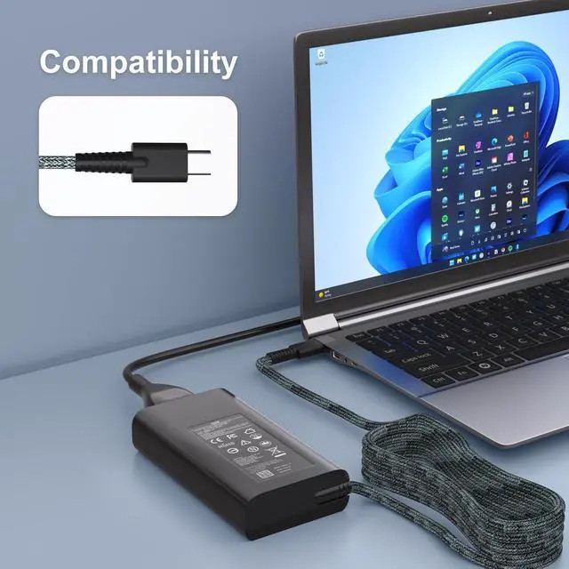 Alt view image 3 of 7 - LQM Ultra Slim 65W USB-C Fast Charger Compatible with HP OmniBook X Flip NGAI Series 14-fm 14-fk 16-as 16-ar 14-fm0008na 14-fk0006na 16-as0005na 16-ar0007na Laptop Adapter