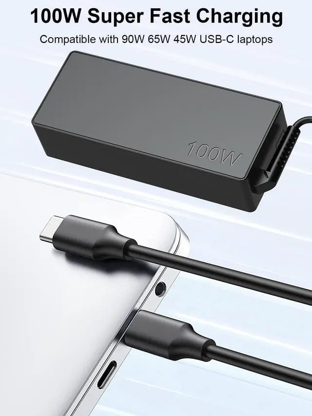 Alt view image 2 of 5 - USB C Laptop Charger - 100W USB C Charger, Fast Charging for Lenovo, ThinkPad, HP, Asus, Acer, MacBook, MSI, Dell Computer Tablet Chargers Adapters Type C Power Cord Compatible with 90W 65W 45W PD 3.0