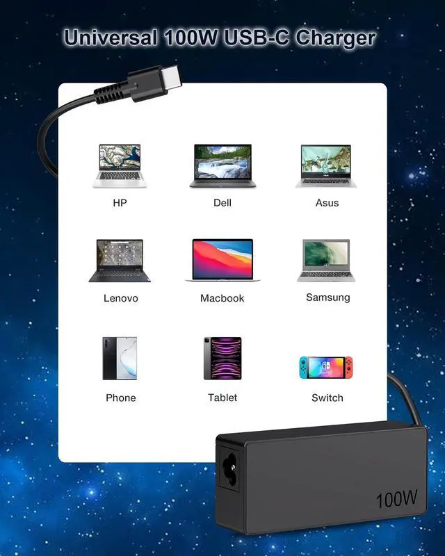 Alt view image 5 of 5 - USB C Laptop Charger - 100W USB C Charger, Fast Charging for Lenovo, ThinkPad, HP, Asus, Acer, MacBook, MSI, Dell Computer Tablet Chargers Adapters Type C Power Cord Compatible with 90W 65W 45W PD 3.0