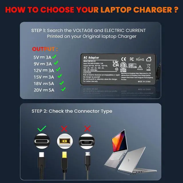 Alt view image 6 of 7 - PD 100W 90W USB-C Charger for Laptops - Compatible with HP, ASUS, Samsung, MacBook Pro, Air, iPad Pro, Acer, LG, Razer, Dell, Lenovo Laptop