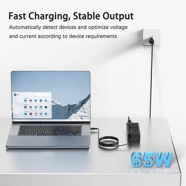 Alt view image 7 of 7 - 65W Universal Chromebook Charger USB C Laptop Charger Compatible with HP Dell Lenovo Asus Acer Samsung Thinkpad Yoga EliteBook Google Chromebook Type C Computer Power Cord AC Adapter