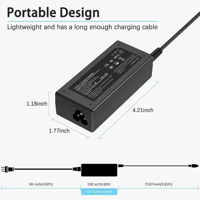 Alt view image 4 of 7 - 65W Universal Chromebook Charger USB C Laptop Charger Compatible with HP Dell Lenovo Asus Acer Samsung Thinkpad Yoga EliteBook Google Chromebook Type C Computer Power Cord AC Adapter
