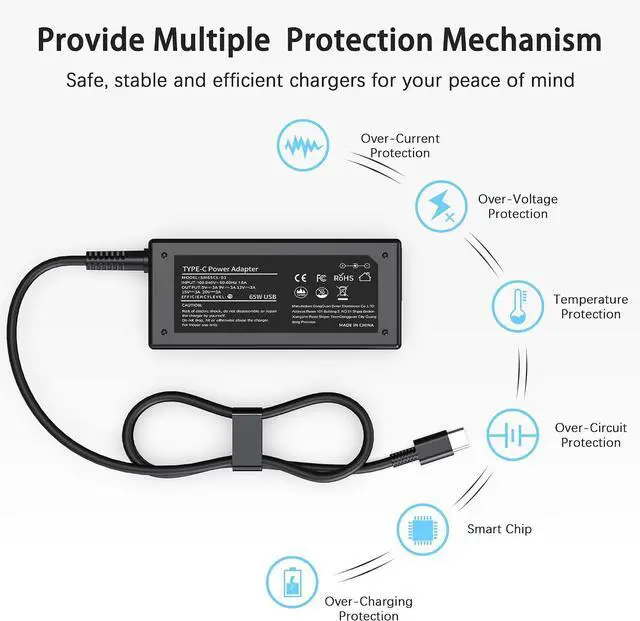 Alt view image 6 of 7 - 65W Universal Chromebook Charger USB C Laptop Charger Compatible with HP Dell Lenovo Asus Acer Samsung Thinkpad Yoga EliteBook Google Chromebook Type C Computer Power Cord AC Adapter