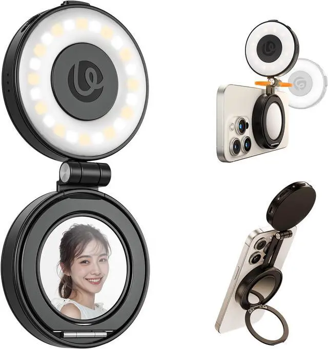 Main image of ULANZI LM23 Magnetic Selfie Light, Upgraded 360° Phone Selfie Ring Light for iPhone Magsafe, LED Phone Beauty Fill Lights with Mirror for Selfies/Video Calls/Vlogging/Photography - Black