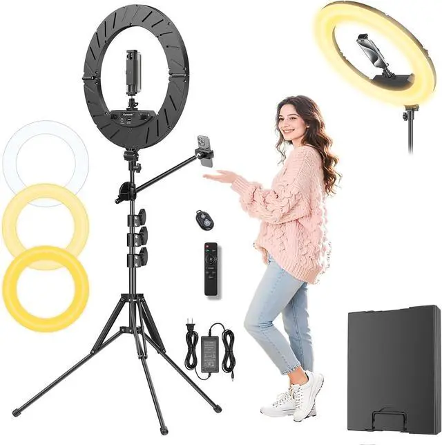 Main image of Ring Light 18" with Stand, 55w 6700K LED Light,63" Tripod,Multi-Angle Adjustable Phone Stand, for iPhone and Android Phones, CRI95, Suitable for YouTube, TikTok, Selfies (Black, 18")