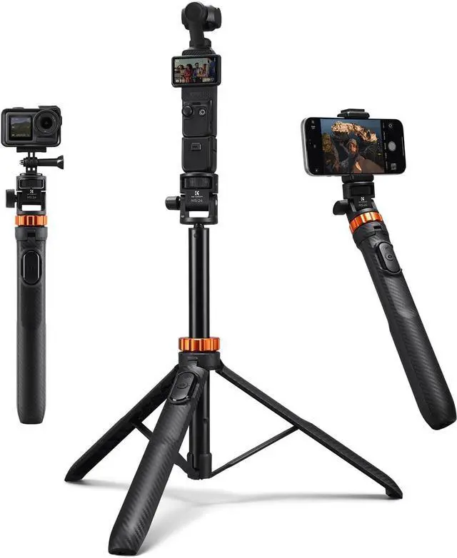 Main image of K&F CONCEPT MS24 Selfie Stick Tripod, 69" Extendable Light Stand with 1/4" Screw and Remote, Camera Phone Stand Mini Tripod Compatible with DJI OSMO 360 Pocket 4/3, iPhone 17, Action Camera.