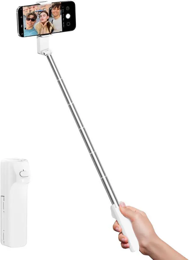 Main image of Selfie Stick for iPhone, Extended Portable Selfie Stick, Wireless Remote, Adujustable, Compact Phone Holder for Photograph, Video Recording, Streaming (White)