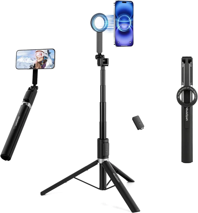 Main image of 67" Magnetic Phone Tripod for iPhone MagSafe, Selfie Stick for iPhone with Metal Back Mount for Power Bank & Selfie Light, Large Tilt Head Selfie Stick Tripod with Remote for Recording