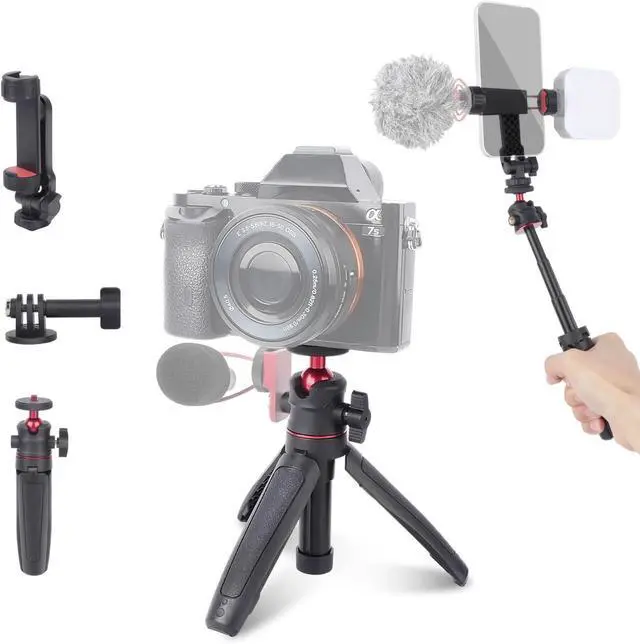 Main image of Extendable Mini Tripod Selfie Stick Kits, Vlogging Tripod Camera Handheld with 360° Ball Head/Cold Shoe/3-Section Adjustment, Desktop Camera Stand for Phone/DSLR Action Cams (SY028)