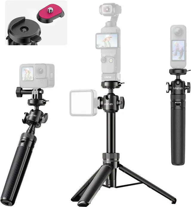 Main image of ULANZI MT90 Tripod Stand Vlog Handle Grip with Cka Quick Release w Ballhead w Cold Shoe, Camera Desktop Mini Tripod for GoPro, Insta360, DJI Osmo Pocket 3 4/Action 6 5pro 4/360, Small Cameras