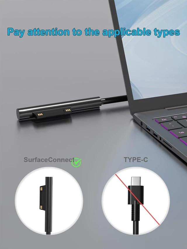 Alt view image 2 of 7 - 65W 44W AC Charger Fit for Microsoft Surface Pro 10 9 8 7+ 7 6 5 4 3 X Surface Laptop 7 6 5 4 3 2 1 Surface Book 3 2 1 Surface Go 4 3 2 1 Tablet Windows Replacement Power Supply