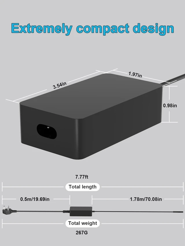 Alt view image 4 of 7 - 65W 44W AC Charger Fit for Microsoft Surface Pro 10 9 8 7+ 7 6 5 4 3 X Surface Laptop 7 6 5 4 3 2 1 Surface Book 3 2 1 Surface Go 4 3 2 1 Tablet Windows Replacement Power Supply