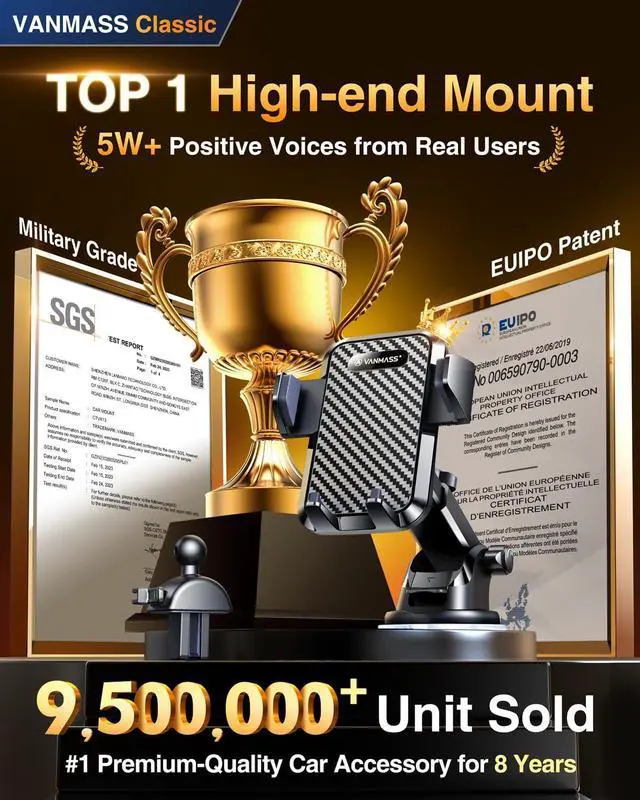 Alt view image 2 of 7 - VANMASS [85+LBS Strongest Suction & Clip] 2025 Upgrade Car Phone Holder [Patent & Safety Certs] Cell Phone Mount Truck Stand for Dashboard Windshield Vent for iPhone 16 Pro Max 15 14 13 12 Samsung