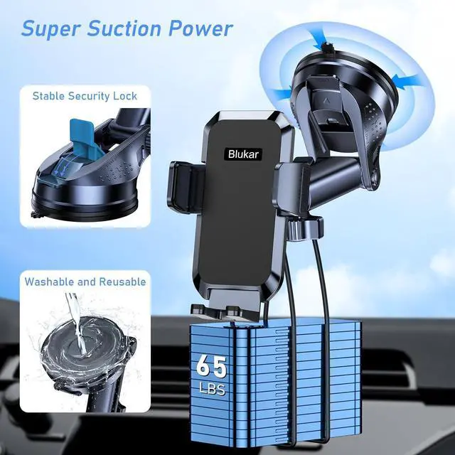 Alt view image 3 of 7 - Blukar Phone Holder Car, [Upgraded Strong Suction] Adjustable Car Phone Holders Mount for Car Dashboard/Windscreen, 360°Rotation, One Button Release, Automobile Cradle for iPhone Android Smartphones