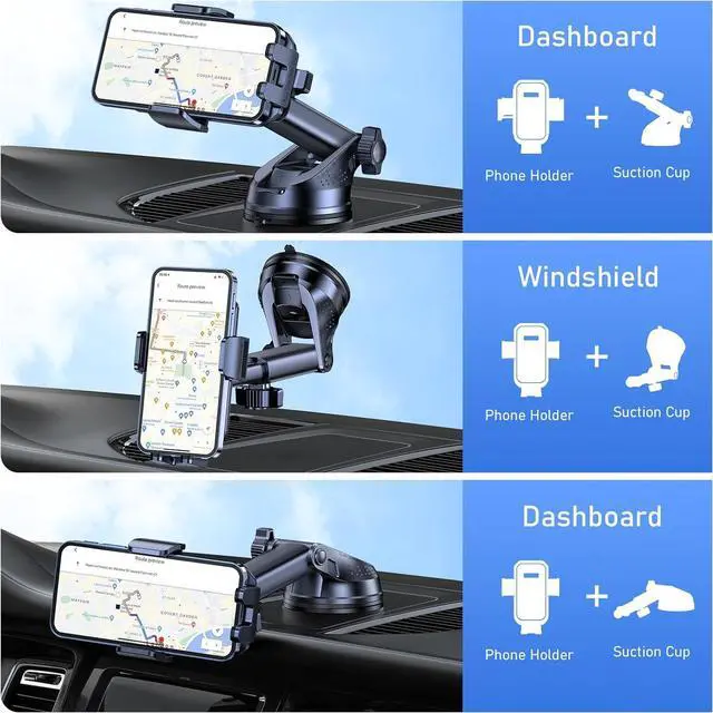 Alt view image 2 of 7 - Blukar Phone Holder Car, [Upgraded Strong Suction] Adjustable Car Phone Holders Mount for Car Dashboard/Windscreen, 360°Rotation, One Button Release, Automobile Cradle for iPhone Android Smartphones