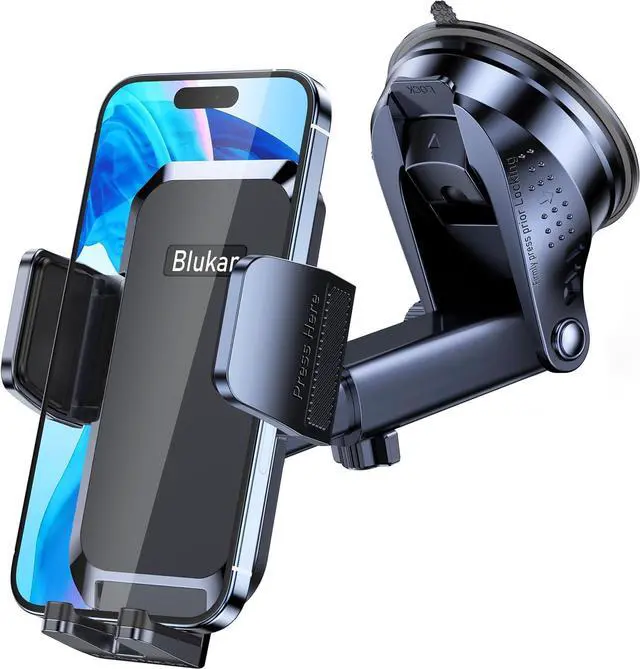 Alt view image 4 of 7 - Blukar Phone Holder Car, [Upgraded Strong Suction] Adjustable Car Phone Holders Mount for Car Dashboard/Windscreen, 360°Rotation, One Button Release, Automobile Cradle for iPhone Android Smartphones