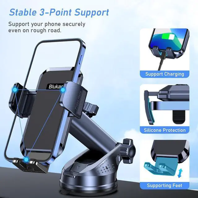 Alt view image 5 of 7 - Blukar Phone Holder Car, [Upgraded Strong Suction] Adjustable Car Phone Holders Mount for Car Dashboard/Windscreen, 360°Rotation, One Button Release, Automobile Cradle for iPhone Android Smartphones