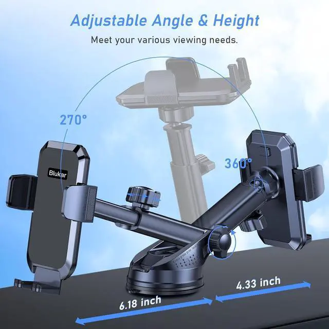 Alt view image 6 of 7 - Blukar Phone Holder Car, [Upgraded Strong Suction] Adjustable Car Phone Holders Mount for Car Dashboard/Windscreen, 360°Rotation, One Button Release, Automobile Cradle for iPhone Android Smartphones