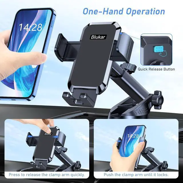 Alt view image 7 of 7 - Blukar Phone Holder Car, [Upgraded Strong Suction] Adjustable Car Phone Holders Mount for Car Dashboard/Windscreen, 360°Rotation, One Button Release, Automobile Cradle for iPhone Android Smartphones