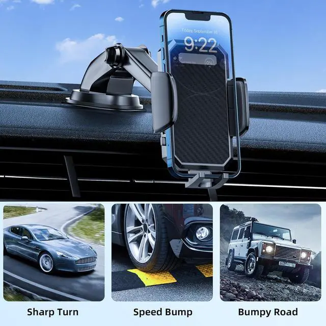 Alt view image 4 of 7 - 3-in-1 Car Phone Holder, [ Off-Road Level Suction Cup & Clip] Universal Cell Phone Holder Mount Dashboard Windshield Vent One-Hand Operation Holder Compatible with All Smartphones and Cars