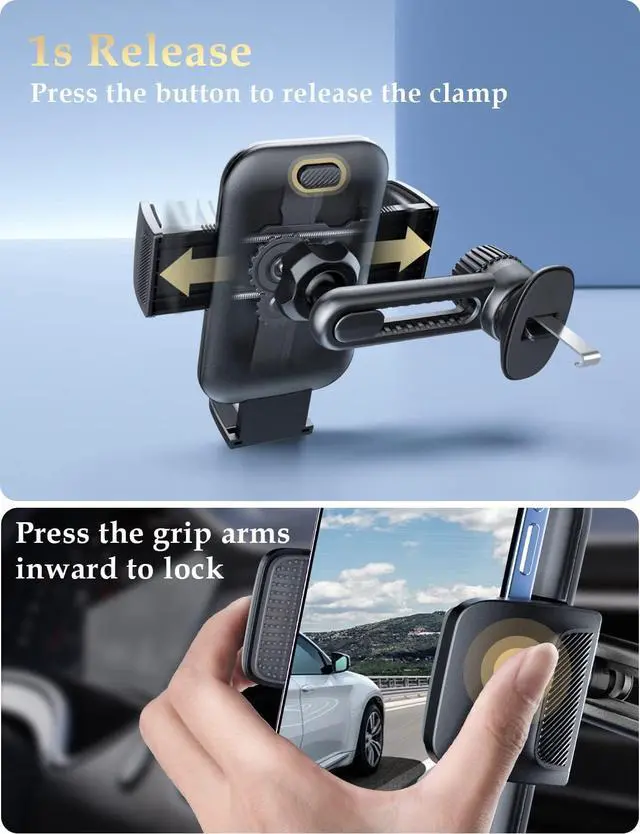 Alt view image 5 of 7 - Holdersafe Phone Holder for Car Vent: [Never Blocking] Air Vent Cell Phones Mount for iPhone & Samsung Android Smartphones Universal [Thick Cases Friendly] Hands-Free Auto Mobile Phone Stand