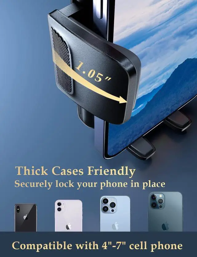 Alt view image 4 of 7 - Holdersafe Phone Holder for Car Vent: [Never Blocking] Air Vent Cell Phones Mount for iPhone & Samsung Android Smartphones Universal [Thick Cases Friendly] Hands-Free Auto Mobile Phone Stand