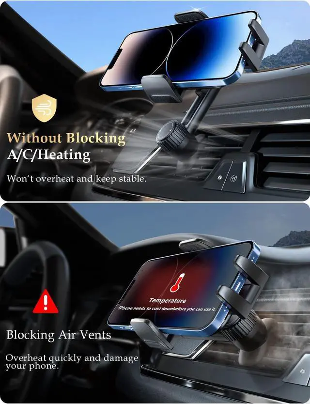 Alt view image 6 of 7 - Holdersafe Phone Holder for Car Vent: [Never Blocking] Air Vent Cell Phones Mount for iPhone & Samsung Android Smartphones Universal [Thick Cases Friendly] Hands-Free Auto Mobile Phone Stand