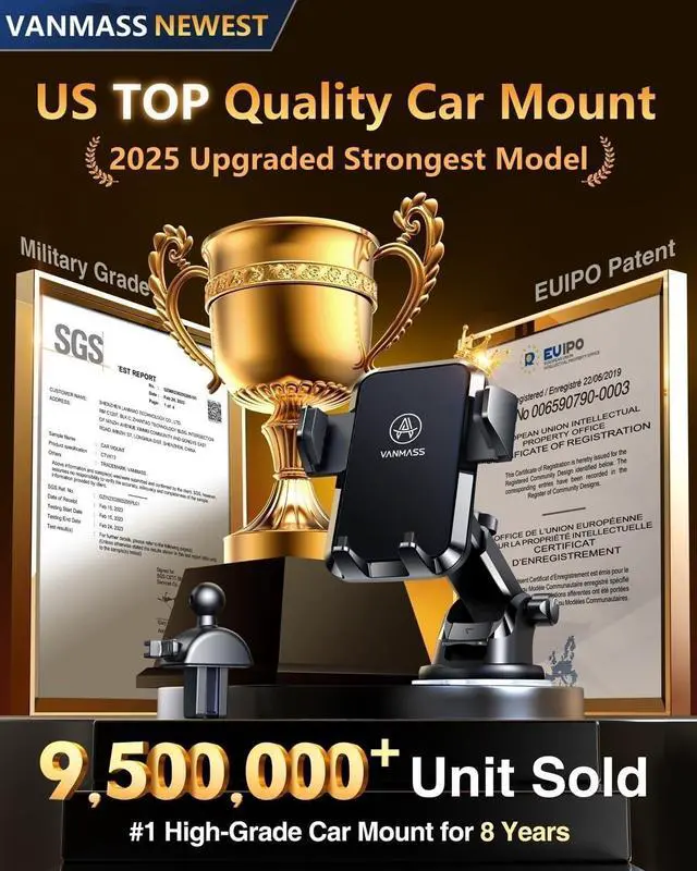 Alt view image 2 of 7 - [2025 Newest] Car Phone Holder VANMASSUltimate Military-Grade Stable & Durable Suction Cell Mount Truck Stand Cradle for Dashboard Windshield Vent for iPhone 16 Pro Max 15 14 13 Samsung S25 Android
