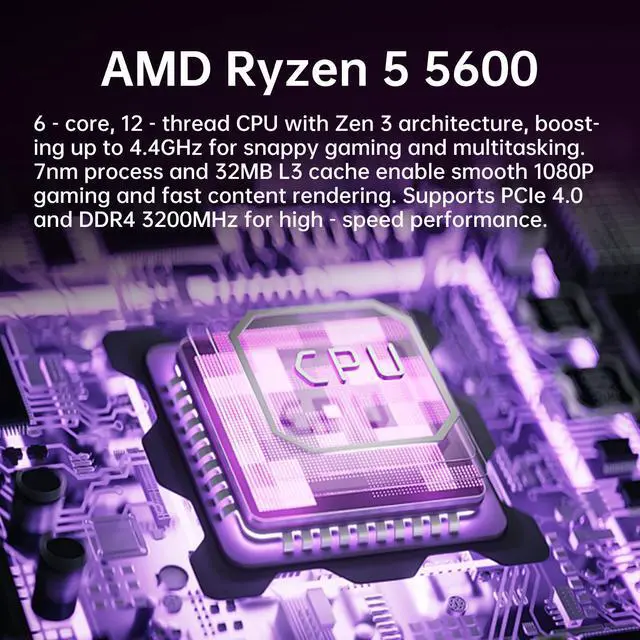Alt view image 3 of 7 - YLZKIX Gaming PC,AMD Ryzen 5 5600 3.5GHz(up to 4.4GHz), Radeon RX 6600 8GB Desktop Computer, 1TB NVMe SSD, 16GB DDR4 3200MHz, ,550W PSU,USB WIFI6&Bluetooth Windows 11 Home & AI Powered Gamer PC