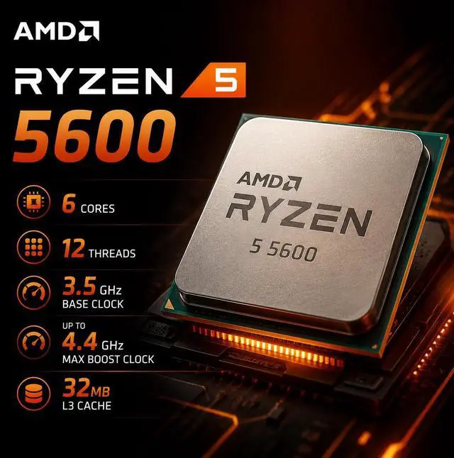YLZKIX Gaming PC,AMD Ryzen 5 5600 3.5GHz(up to 4.4GHz), Radeon RX