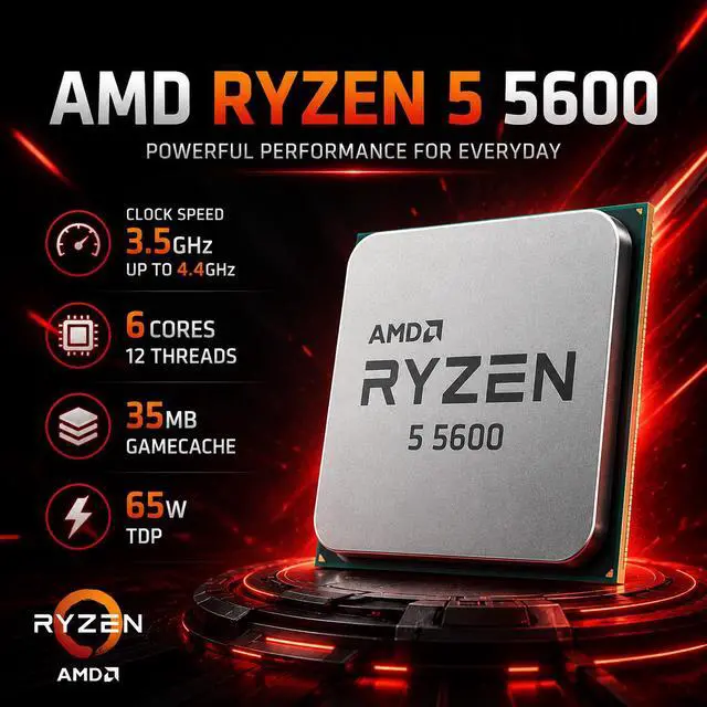 YLZKIX Gaming PC,AMD Ryzen 5 5600 3.5GHz(up to 4.4GHz), Radeon RX