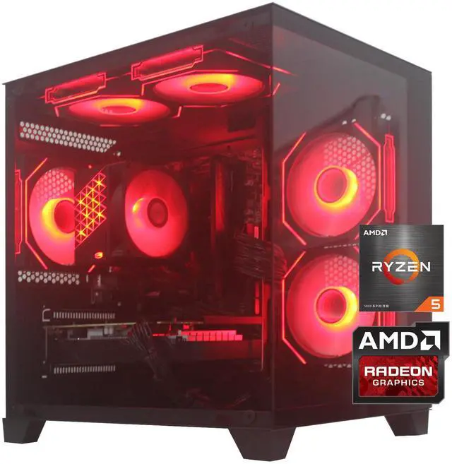 YLZKIX Gaming PC,AMD Ryzen 5 5600 3.5GHz(up to 4.4GHz), Radeon RX 7600