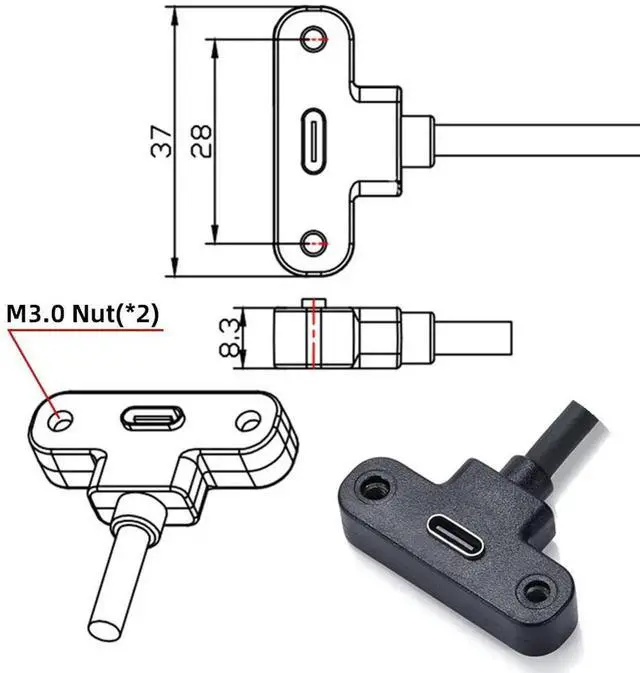 Alt view image 6 of 7 - USB-C 480Mbps Type-C Male to Up Angled Female Extension Data Screw Locking Cable for Camera VR