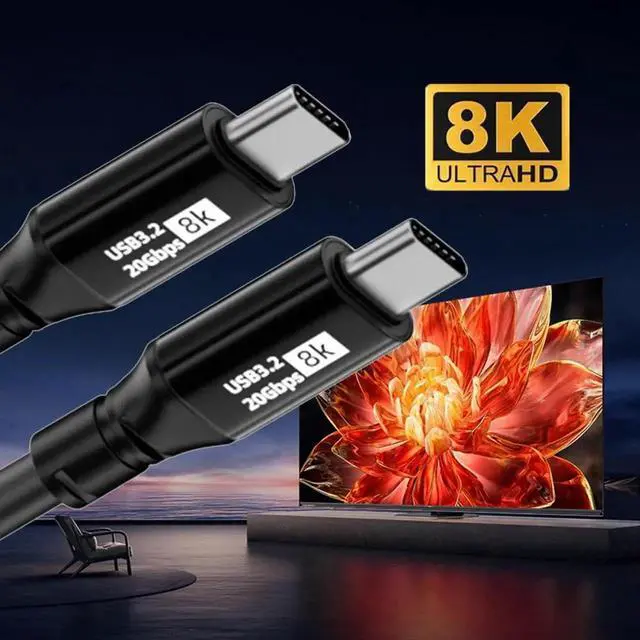 Alt view image 7 of 7 - 100cm 1.0m USB3.2 Type-C USB-C 8K Male to Male USB3.1 10Gbps 100W Data Video Cable with E-marker for Laptop Phone