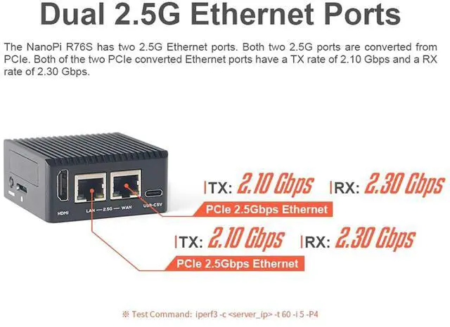 Alt view image 3 of 7 - NanoPi R76S Mini Router, RK3576 Octa-Core SoC with AI Model, LPDDR5 16GB RAM 32GB eMMC, 6TOPS NPU,Dual 2.5G Ethernet, Support M.2 Wi-Fi Module (with M.2 WiFi, LPDDR4X 4GB, Standard)