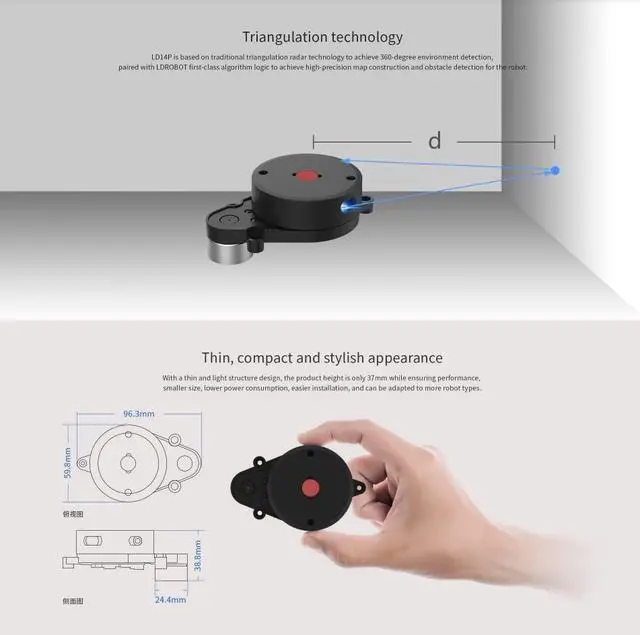 Alt view image 6 of 7 - LD14P 2D 360 Degree Lidar 2300Hz 8m Scanning Radius Distance Lidar Sensor Triangulation Scanner for Robot Obstacle Avoidance Autopilot Navigation