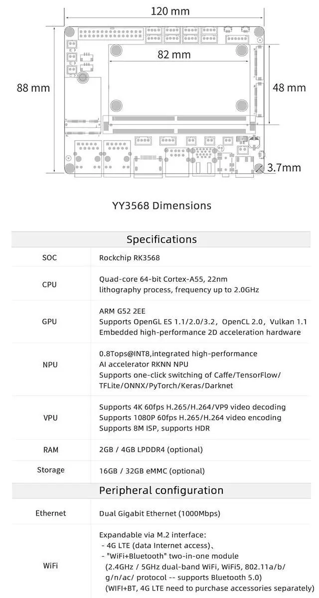 Alt view image 6 of 7 - YY3568 Open-Source Developer Kit Rockchip RK3568 Soc Support Android11.0, Debian10.0 and OpenHarmony OS, 64-bit AI Mainboard for Face Recognition Prototyping (Advanced Kit with WiFi 4GB RAM)