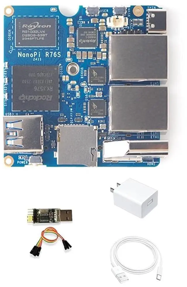 Main image of NanoPi R76S Mini Router, RK3576 Octa-Core SoC with AI Model, LPDDR5 16GB RAM 32GB eMMC, 6TOPS NPU,Dual 2.5G Ethernet, Support M.2 Wi-Fi Module (None M.2 WiFi, LPDDR4X 4GB, Power Kit)