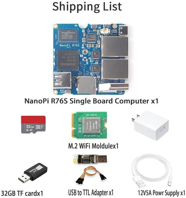 Alt view image 2 of 7 - NanoPi R76S Mini Router, RK3576 Octa-Core SoC with AI Model, LPDDR5 16GB RAM 32GB eMMC, 6TOPS NPU,Dual 2.5G Ethernet, Support M.2 Wi-Fi Module (with M.2 WiFi, LPDDR4X 4GB, TF Card Kit)