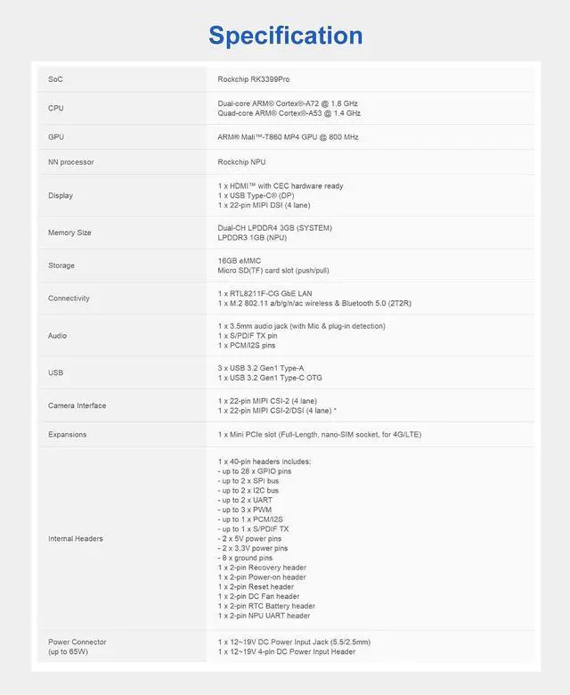 Alt view image 2 of 7 - Tinker Edge R RK3399Pro Single Board Computer with Edge TPU AI Accelerator and Dual Camera Interface Onboard 2GB RAM 1GB NPU RAM 16GB eMMC Storage for Edge Computing Support Tensorflow Lite/Caffe