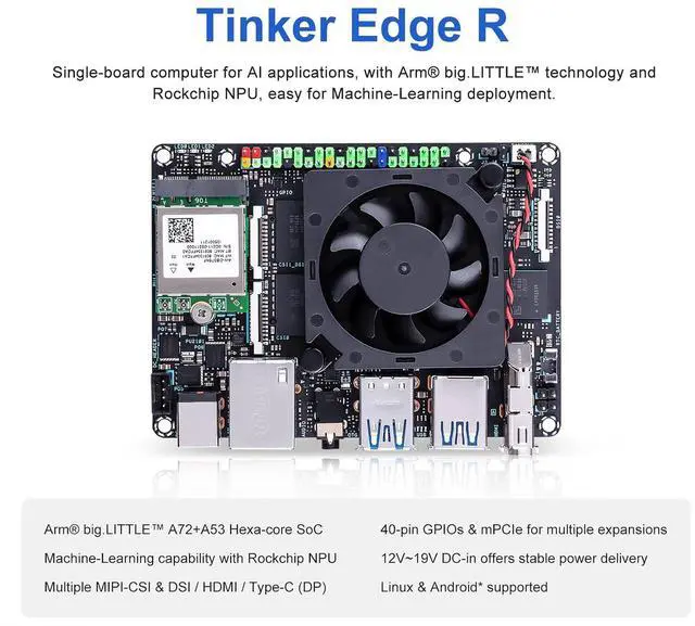 Alt view image 6 of 7 - Tinker Edge R RK3399Pro Single Board Computer with 3 Tops NPU Ideal for Edge AI Computing andML Object Detection (6GB+16GB eMMC Version)
