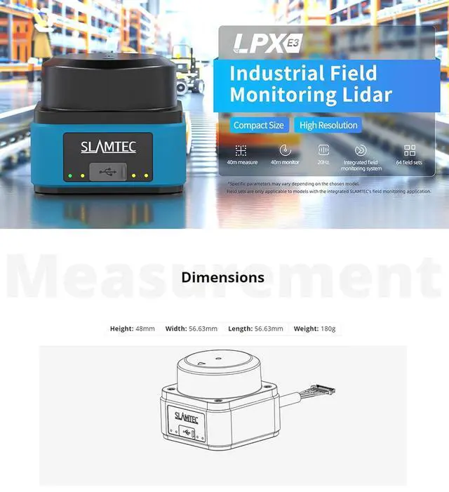 Alt view image 5 of 7 - LPX-E3 SL-DToF 20Hz 25-40M Scanning Radius 360° Lidar Sensor Scanner, Industrial-Grade Real-time Monitor Device for AGV, AMR, Robots, Obstacle Avoidance and Area Monitoring (LPX-E3X2 40M)