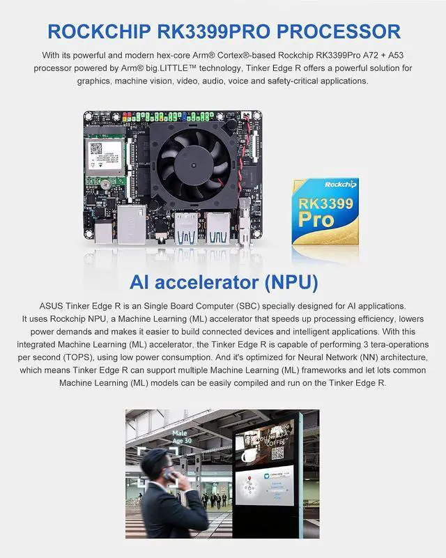 Alt view image 7 of 7 - Tinker Edge R RK3399Pro Single Board Computer with 3 Tops NPU Ideal for Edge AI Computing andML Object Detection (6GB+16GB eMMC Version)