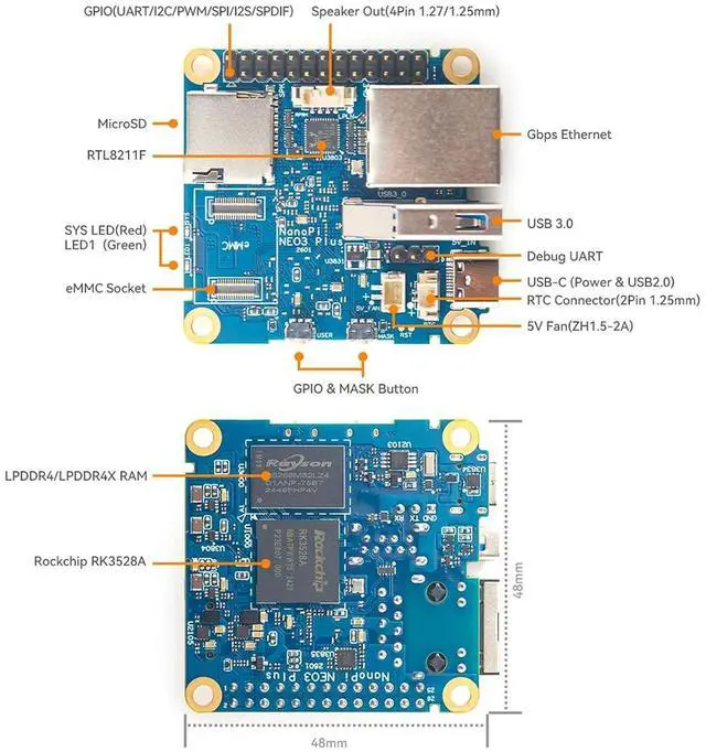 Alt view image 4 of 7 - FriendlyElec NanoPi NEO3 Plus Mini Router OpenWRT, 1GB/2GB LPDDR4 RAM, Rockchip RK3528A SoC, Gigabit Ethernet, USB 3.0, eMMC Module Slot, FriendlyWrt/Linux OS (with Case,1+0GB,Power Kit)