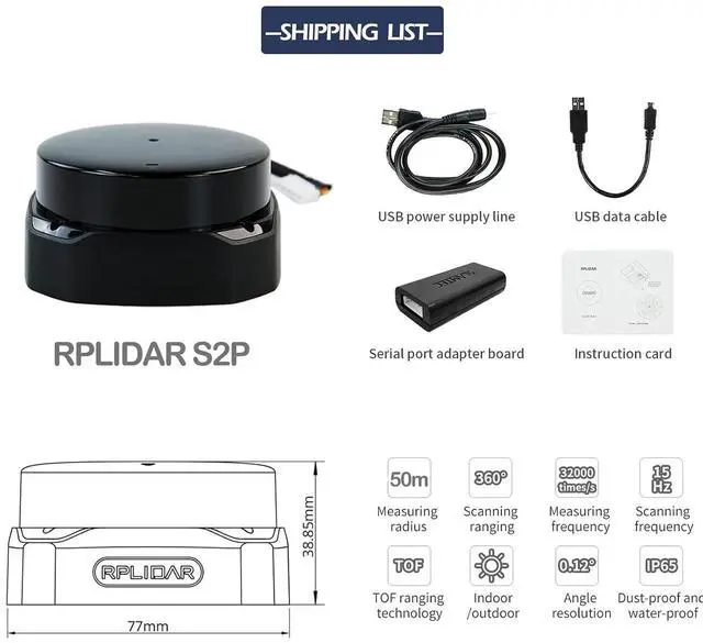 Alt view image 2 of 7 - RPLIDAR S2P Lidar Sensor 2D 360 Degree 50 Meters Scanning Radius 32KHz IP65 ROS SLAM LIDAR Sensor Scanner for Indoor Outdoor Obstacle Avoidance and Navigation of Robots (UART TTL)