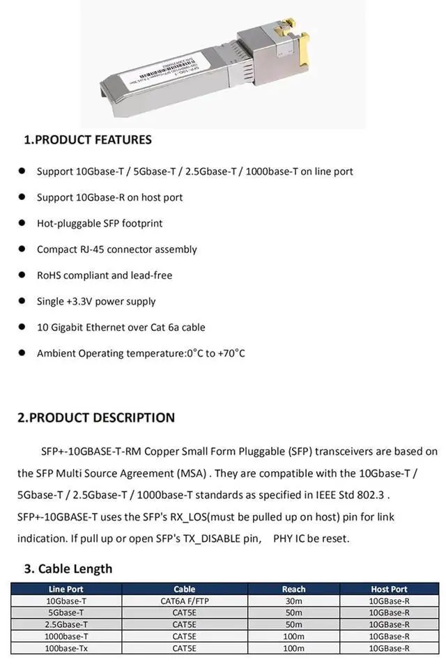 Alt view image 2 of 6 - 10G SFP+ Copper Module for Banana Pi BPI-R4 OpenWRT Router Borad, SFP to RJ45, Compatible with 10Gbase-T/5Gbase-T/2.5Gbase-T/1000base-T Online Port, 1 Pack (10G SFP+ Copper Module)