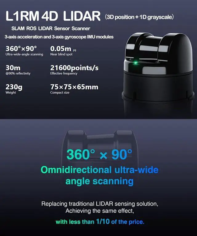 Alt view image 3 of 7 - L1RM 4D 3D Lidar Sensor 360 Degree 30 Meters Scanning Ranging Module Kit, ROS SLAM LIDAR Sensor Scanner for AGV Robot Navigation and Obstacle Avoidance (L1RM 30M)