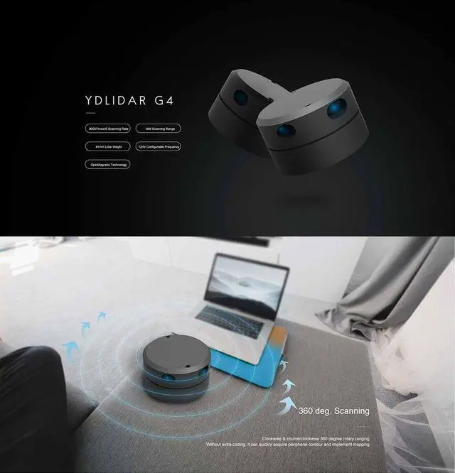 Alt view image 7 of 7 - EAI YDLIDAR G4 360 Degree 2D Laser Range Lidar Sensor 12 Meters Scanning Radius for Obstacle Avoidance and Navigation of Robots ROS Mapping Regional Security Assisted Driving